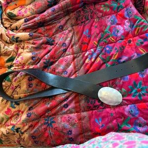 Elegant Anthropologie Black Leather Belt with Silver Buckle 3X